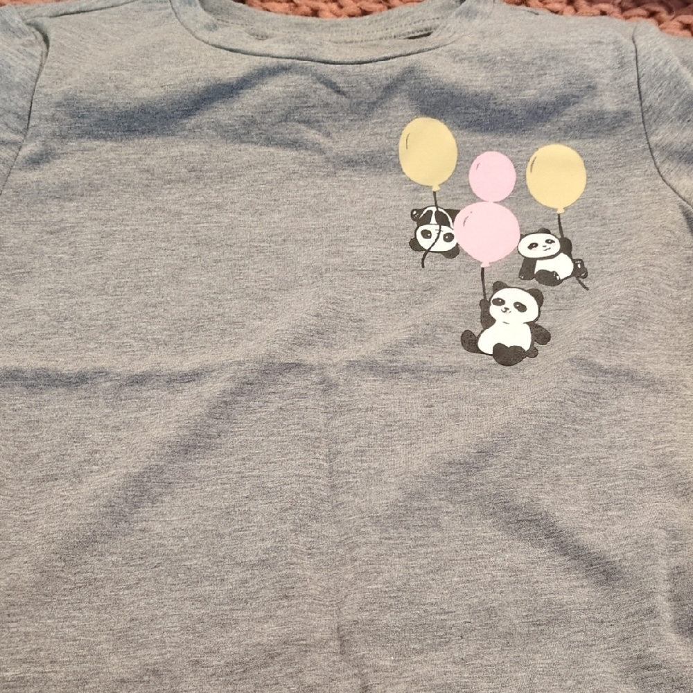 SHEIN Gray Tee with Panda and Balloon Print